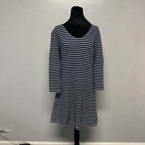 Just Bee navy and White Striped Long Sleeve midi Dress womens size large v neck